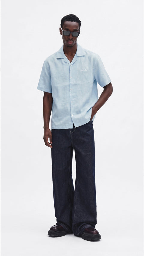 sky blue linen shirt
