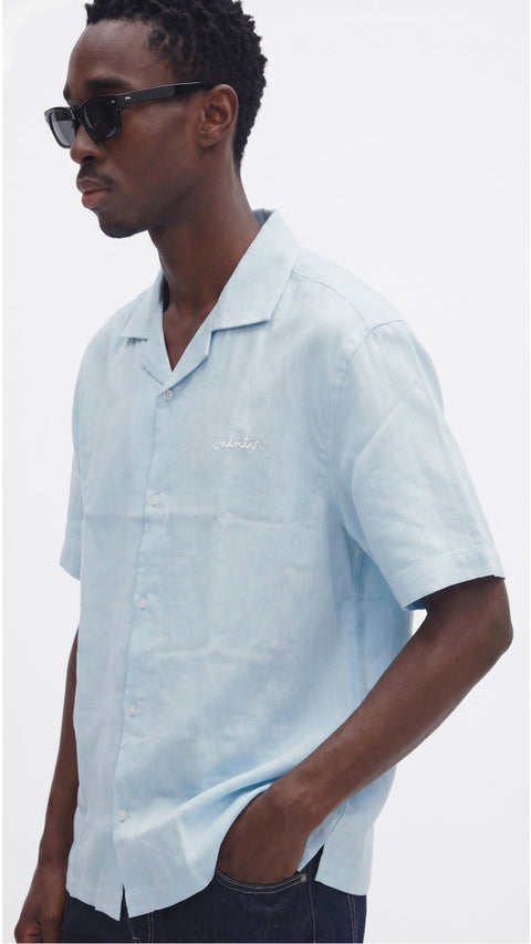 sky blue linen shirt