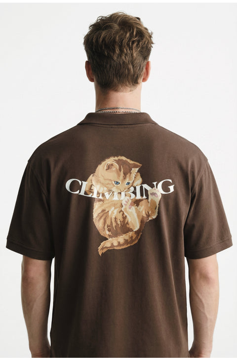 Climbing cat brown polo