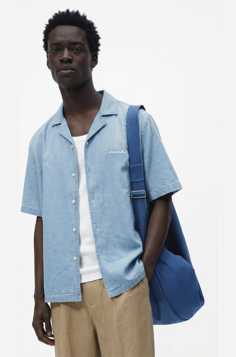 Washed demin embroidered shirt
