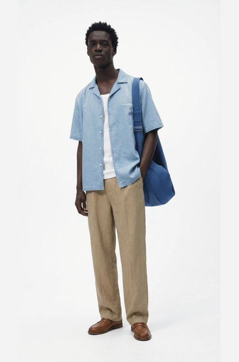 Washed denim embroidered shirt