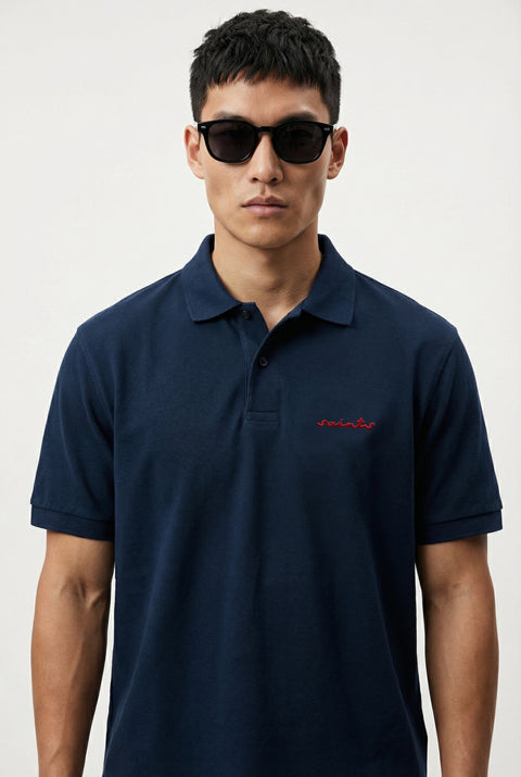 Embroidered saints navy polo