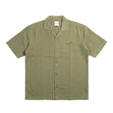olive green embroidered linen shirt