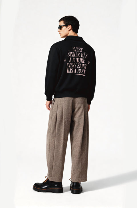 Deep quote half zipper sweatshirts