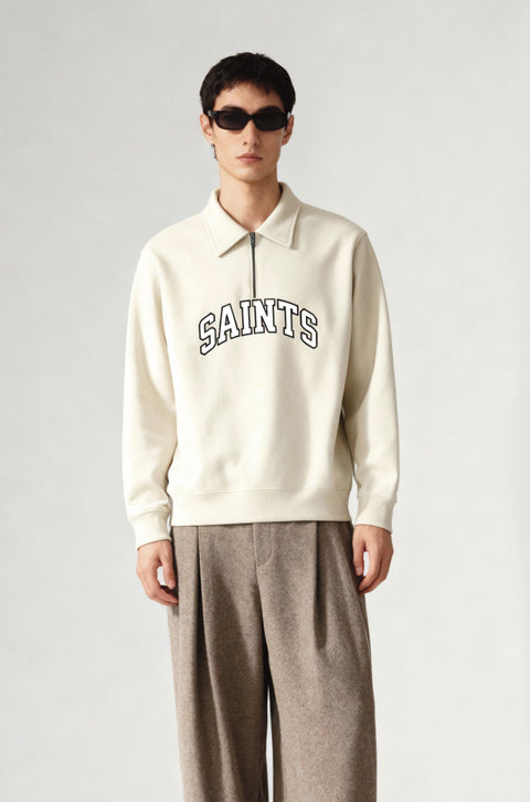 University beige half zipper sweatshirt