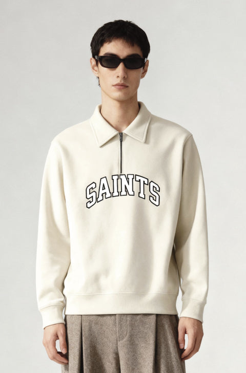 University beige half zipper sweatshirt