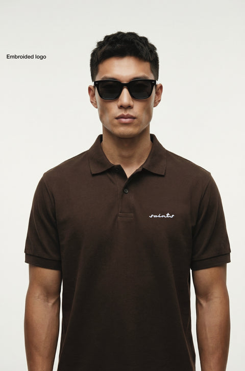 Embroidered saints brown polo
