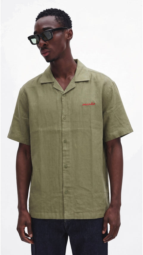 olive green linen shirt