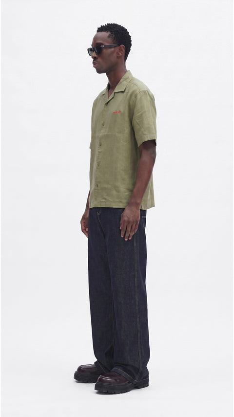 olive green linen shirt