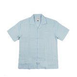 sky blue embroided linen shirt