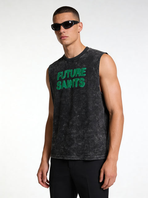 Greens stone wash tank top