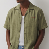 olive green embroidered linen shirt