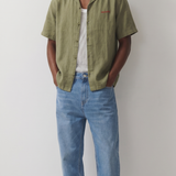 olive green embroidered linen shirt