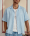 sky blue embroided linen shirt