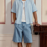 sky blue embroided linen shirt